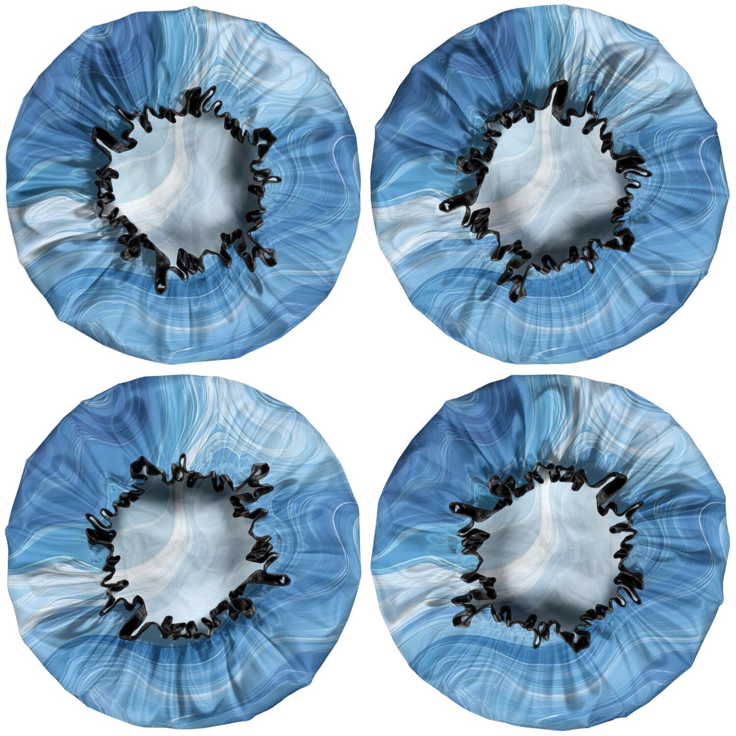 Shower Caps,Blue White Tie Dye Swirl Pattern Waterproof Shower Cap for Women 4 Pieces,Double Reusable Hair Cover for Shower PEVA Elastic Stretch Hem