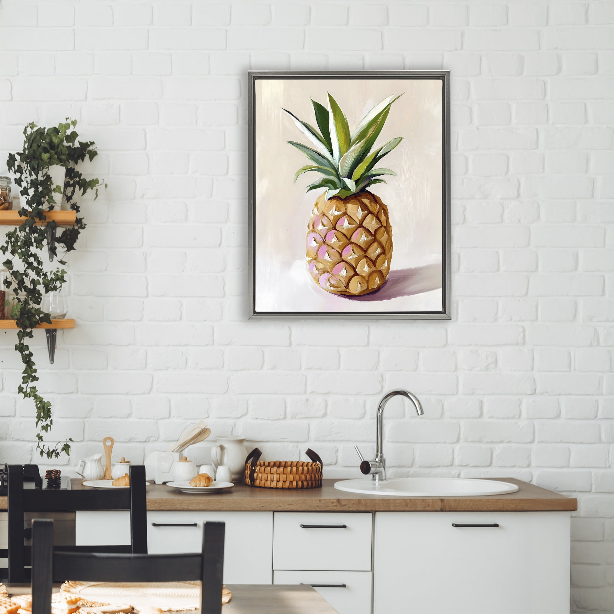 Stupell Industries Pastel Pineapple Tropical Fruit Gray Framed Floater Canvas Wall Art, design by The Prints Vibe