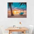 thumbnail image 2 of Nawypu  Romantic Beach Sunset Canvas Wall Art - Ocean Waves Prints Palm Tree with Lounge for Living Room, Bedroom, Bathroom - Framed Artwork Decorations for Easy Hanging 20x16 inch, 2 of 4
