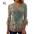 thumbnail image 3 of Qarigey 3/4 manga Tops Swing camiseta verano túnica lavable atractivo exquisito multicolor señoras moda Chic playa Prendas para la parte del cuerpo Verde SG, 3 of 5