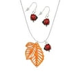 thumbnail image 2 of Delight Jewelry Acrylic Medium Triple Leaf Pearly Orange Red Lucky Ladybug Necklace and Dangle Earrings Set, 2 of 6