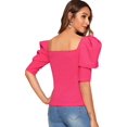 thumbnail image 2 of Blusa de trabajo de media manga abullonada con cuello corazón para mujer Rosado G Rosado G Xishao ropa, 2 of 2