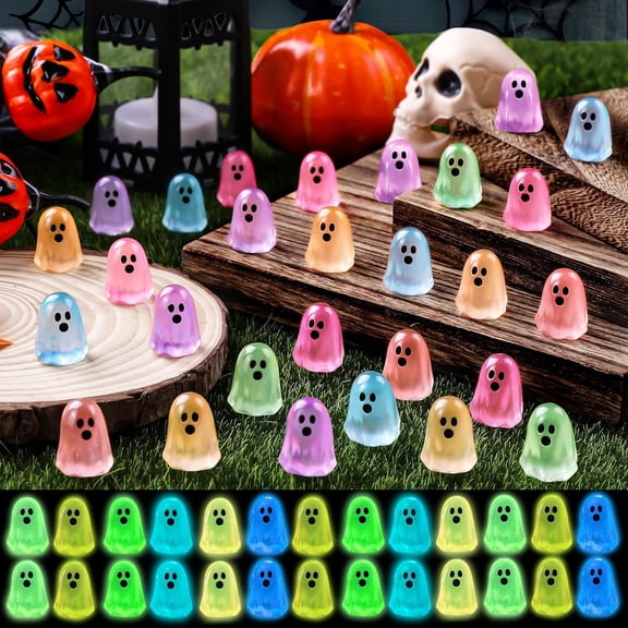 84pcs Halloween Mini Ghosts Figures, Luminous Small Little Resin Ghost Figurines to Hide Glow in The Dark Tiny Statue for Halloween Party Favors