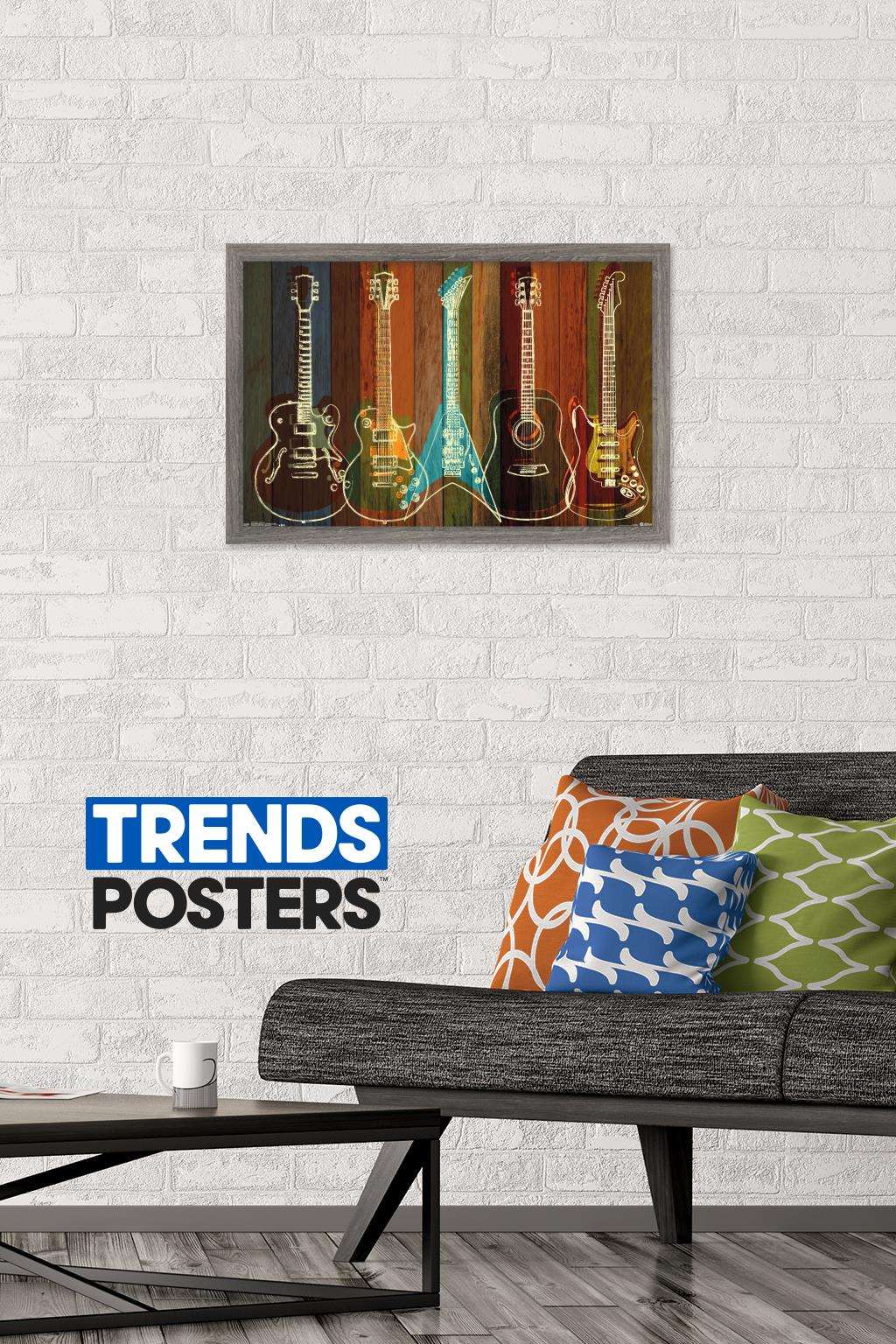 Guitars Wall Art Wall Poster, 14.725" x 22.375", Framed