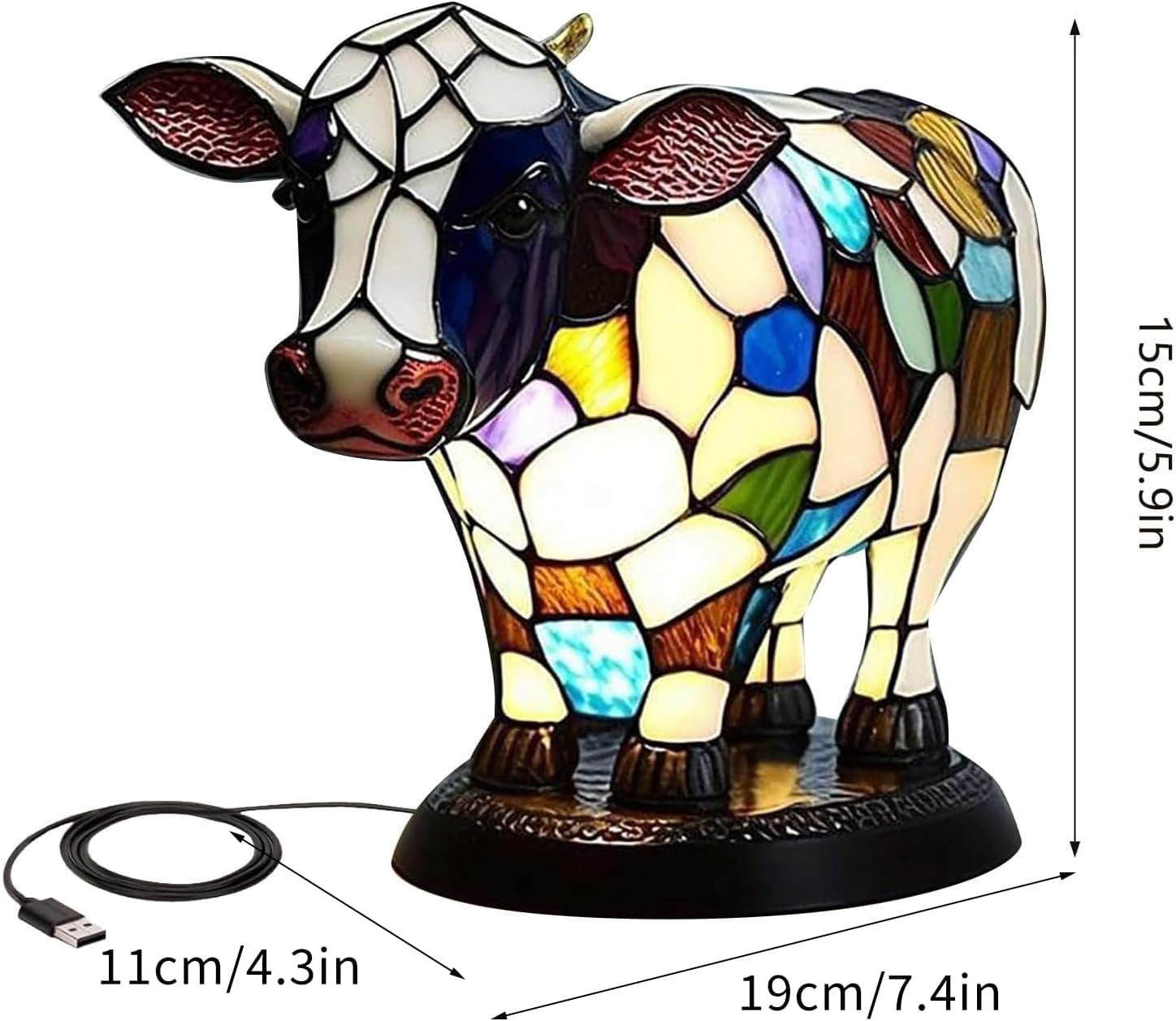 Aorsher Cow Lamp with USB Ports, 3D Cute Animal Night Light with Touch Control & Warm Glow, Resin Table Desk Lamp for Bedroom, Farmhouse Themed Decor Gift