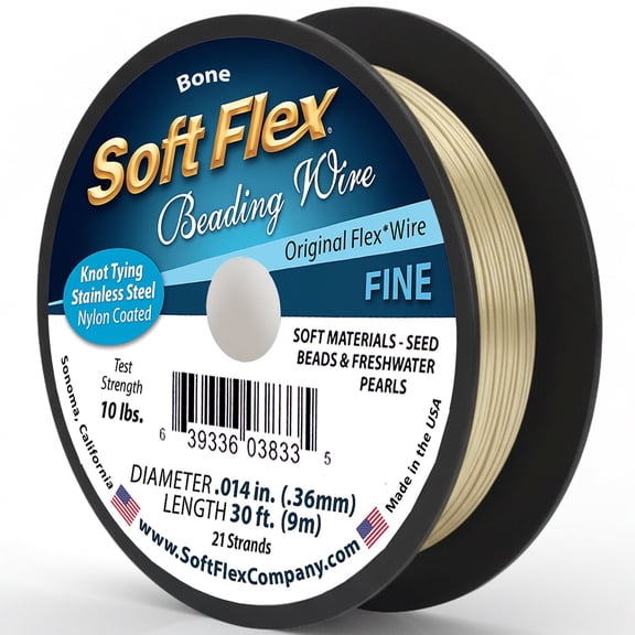 Soft Flex 21-Strand Fine Beading Wire, SFW, Bone Nylon, 0.014" x 30ft