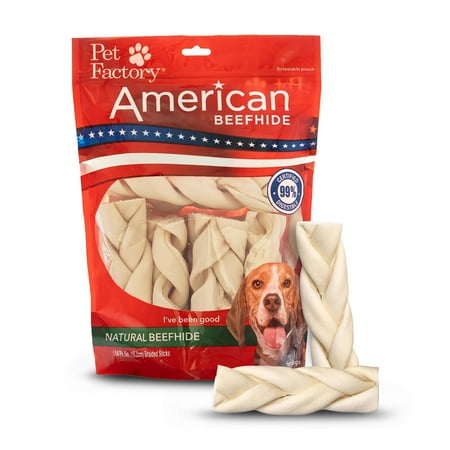 UPC: 0094983282195 | Pet Factory American Beefhide 6  Braided Sticks Dog Chew Treats – Natural Flavor  14 Count/1 Pack Braided Sticks (6 Inches) Natural 14 Count (Pack of 1)