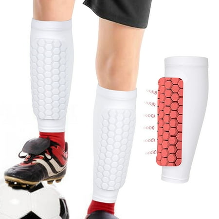 Linkidea Honeycomb Soccer Shin Guard for Adult, Lightweight Football Shin Pad Sleeve, Breathable and Easy to Put On Soccer Protective Leg Pads (1 Pair / White, XL)