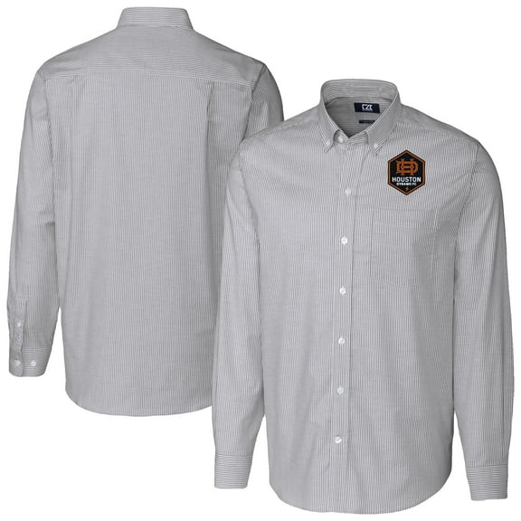 Men's Cutter & Buck Charcoal Houston Dynamo FC Stretch Oxford Stripe Long Sleeve Tri-Blend Button-Down Shirt