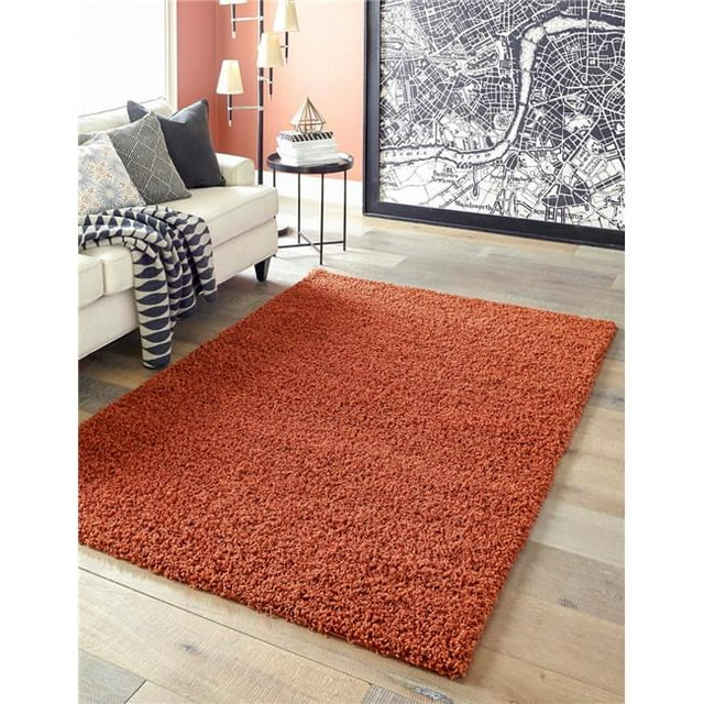Unique Loom 3136670 3 ft. 3 in. x 5 ft. 3 in. Solid Shag Rectangular Rug, Terracotta