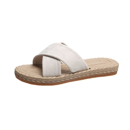 

ZHAGHMIN Silver Sandals Ladies Fashion Solid Color Suede Strap Straw Woven Bottom Flat Open Toe Slippers Bear Slippers For Women Size 11 Long Slipper Socks For Women Ultra Soft Slippers For Women Wo