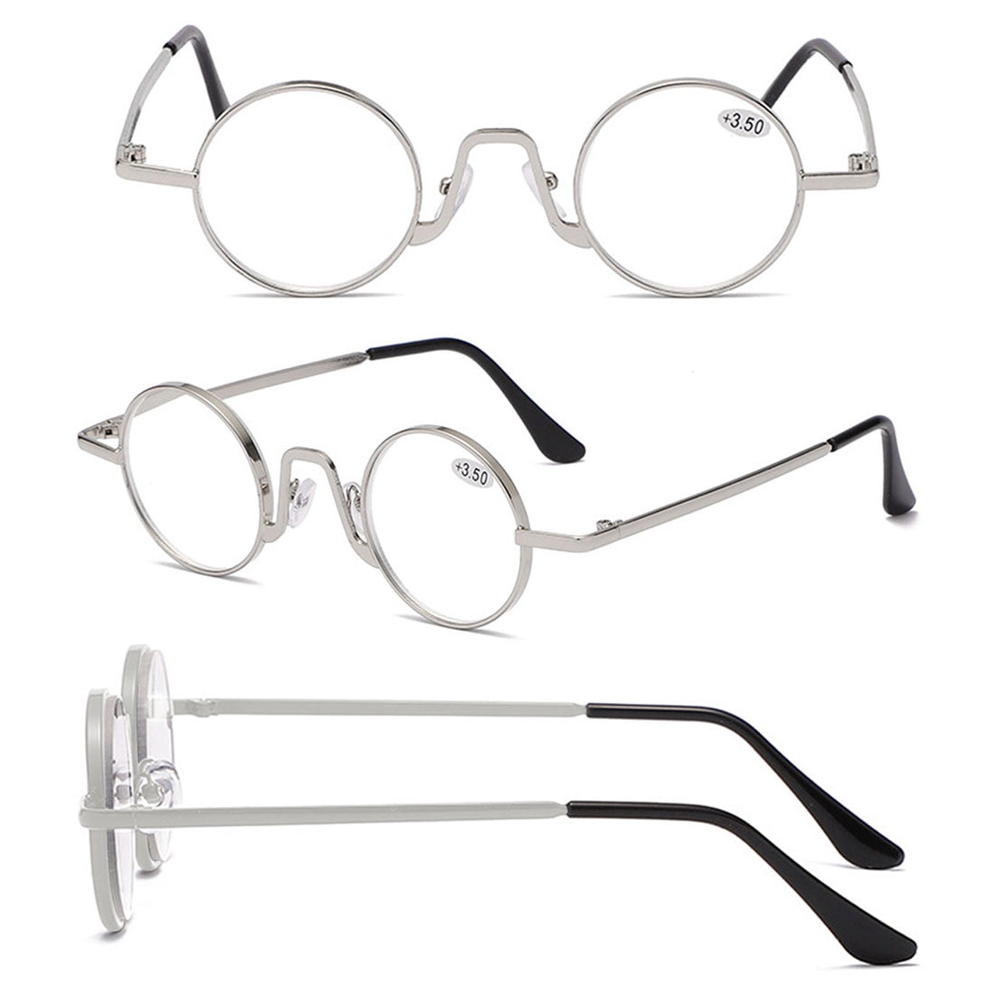 KOOSUFA Small Round Metal Reading Glasses 3.00 Blue Light Blocking Women Men Retro Eyeglasses Readers Eyewear Silver