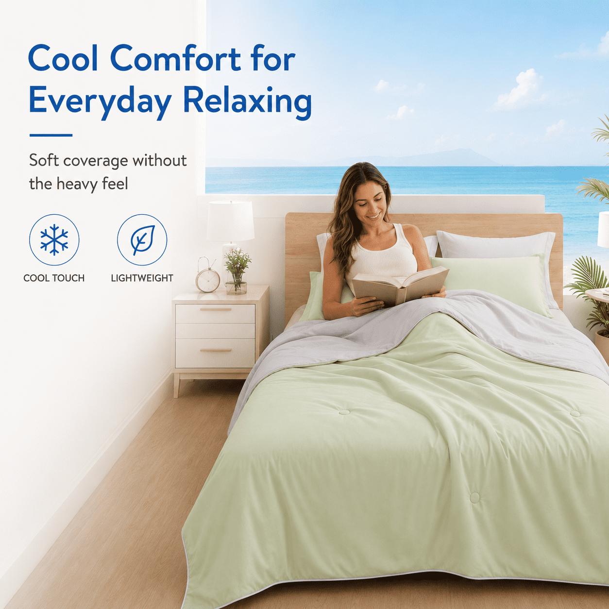 SUNNY HEAT Cooling Summer Comforter Twin Size 60"x80", Cooling Blanket for Hot Sleepers, Lightweight Breathable Double-Sided Quilt, Gray & Icegreen