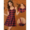 thumbnail image 2 of DARING DIVA Plaid Check Strap Zipper Front Sleeveless Dress M Red Blue, 2 of 6