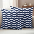 thumbnail image 2 of Navy Blue Moire Outdoor Pillow Covers 18x18 Set of 2, Waterproof Patio Throw Pillowcase Protectors, Water Ripple Stripe Farmhouse Square Decorative Pillow Shams Cushion Covers for Seat Bed Couch Sofa, 2 of 8