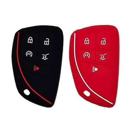 Autobase 2Pc Chevrolet Key Fob Cover, GMC Sierra Chevy Silverado 1500 2500HD 3500HD 2022 2023 2024 2025 2026, Black & Red