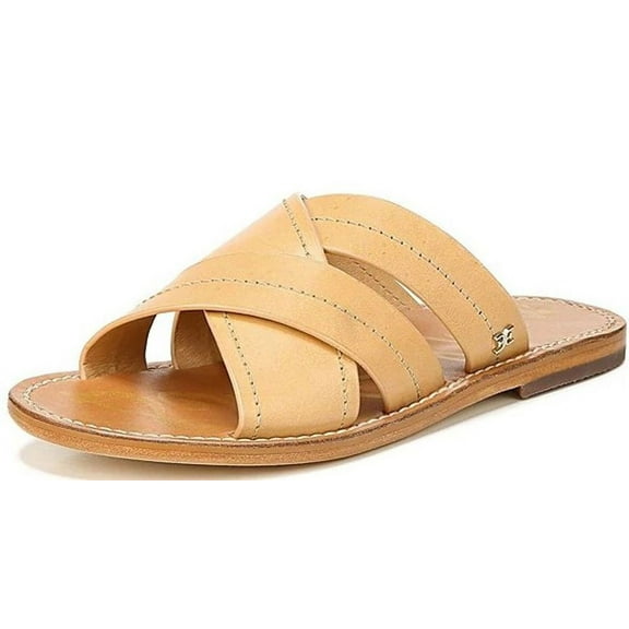 Sam Edelman Maxine Nude Leather Open Toe Slip On Slide Flat Leather Slides (NATURAL SAND, 5)