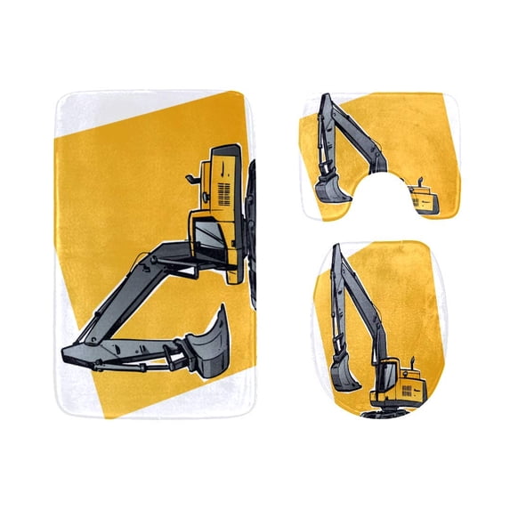 GOHAO Forklift Crane Excavator Tractor Bulldozer Truck 3 Piece Bathroom Rugs Set Bath Rug Contour Mat and Toilet Lid Cover