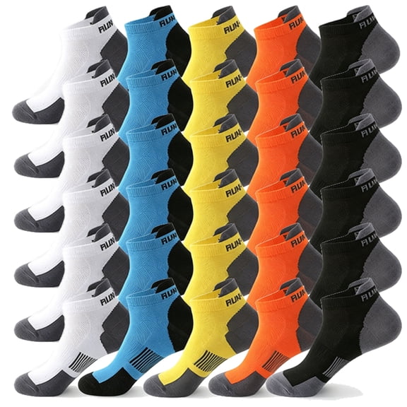 CHAOJISHE 15 pairs Men‘s Ankle Low Cut Socks Athletic Running Cushioned Socks Athletic Ankle Socks male Cushioned Color Socks 15 Pairs Size 10-13