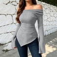 thumbnail image 6 of Xaqiouau Off Shoulder Sweater for Women Ribbed Knit Long Sleeve Bell Sleeve Slim Fit Asymmetrical Hem Pullover Casual Fall Winter Top, 6 of 6