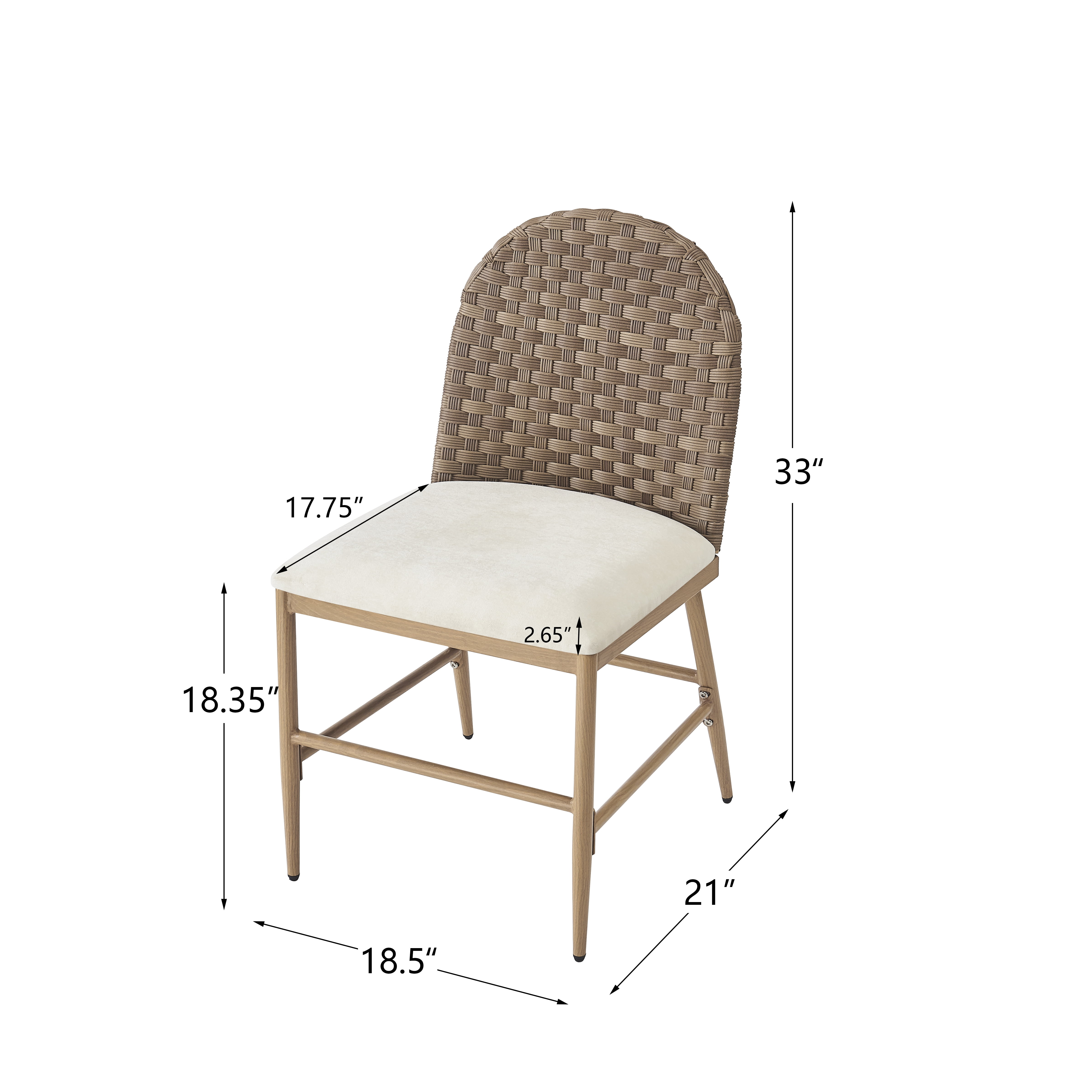 Euroco 33"H Upholstered Dining Chairs Set of 2, Farmhouse Kitchen Chairs with Rattan Backrest and Iron Frame,Armless Side Chairs for Living Room, Dining Room,Restaurant, Brown