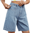 thumbnail image 3 of Womens Jean Shorts High Waisted Stretchy Bermuda Shorts Trendy Casual Denim Shorts Loose Fit Light Blue M, 3 of 9