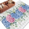 thumbnail image 2 of 5'x8' Area Rugs, Blue Pink Hydrangea Indoor Outdoor Area Rug for Living Room Bedroom, Eucalyptus Leaves Grey Plaid Washable Bathroom Rugs Kitchen Floor Carpet Mats Home Decor Aesthetic, 2 of 8