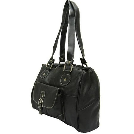 Continental Leather Shoulder Bag with Three Main Compartments and Front-side Smartphone-size ...