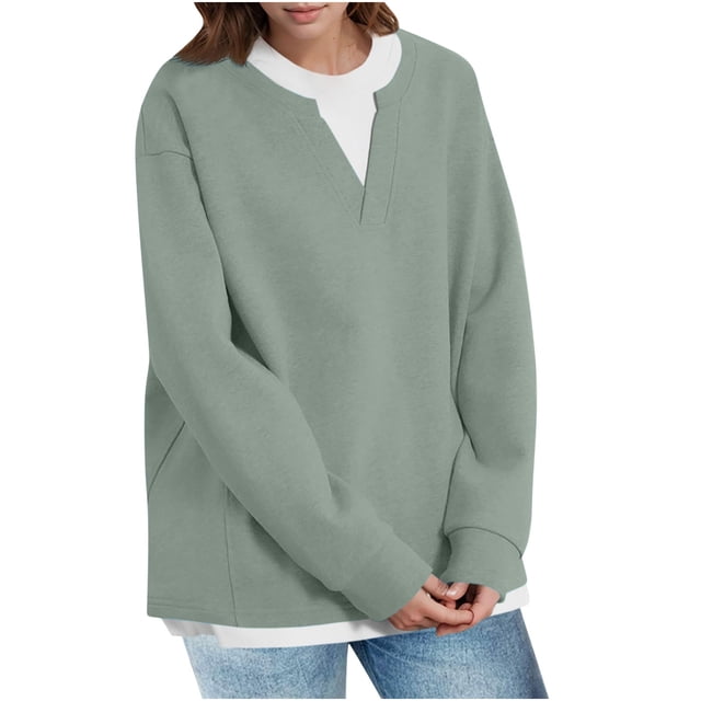 Penkiiy Chandail en Molleton à Col Rond à Blocs de Couleur pour Femmes, Manches Longues, Chandail Décontracté, Vêtements Y2K 2TG Vert