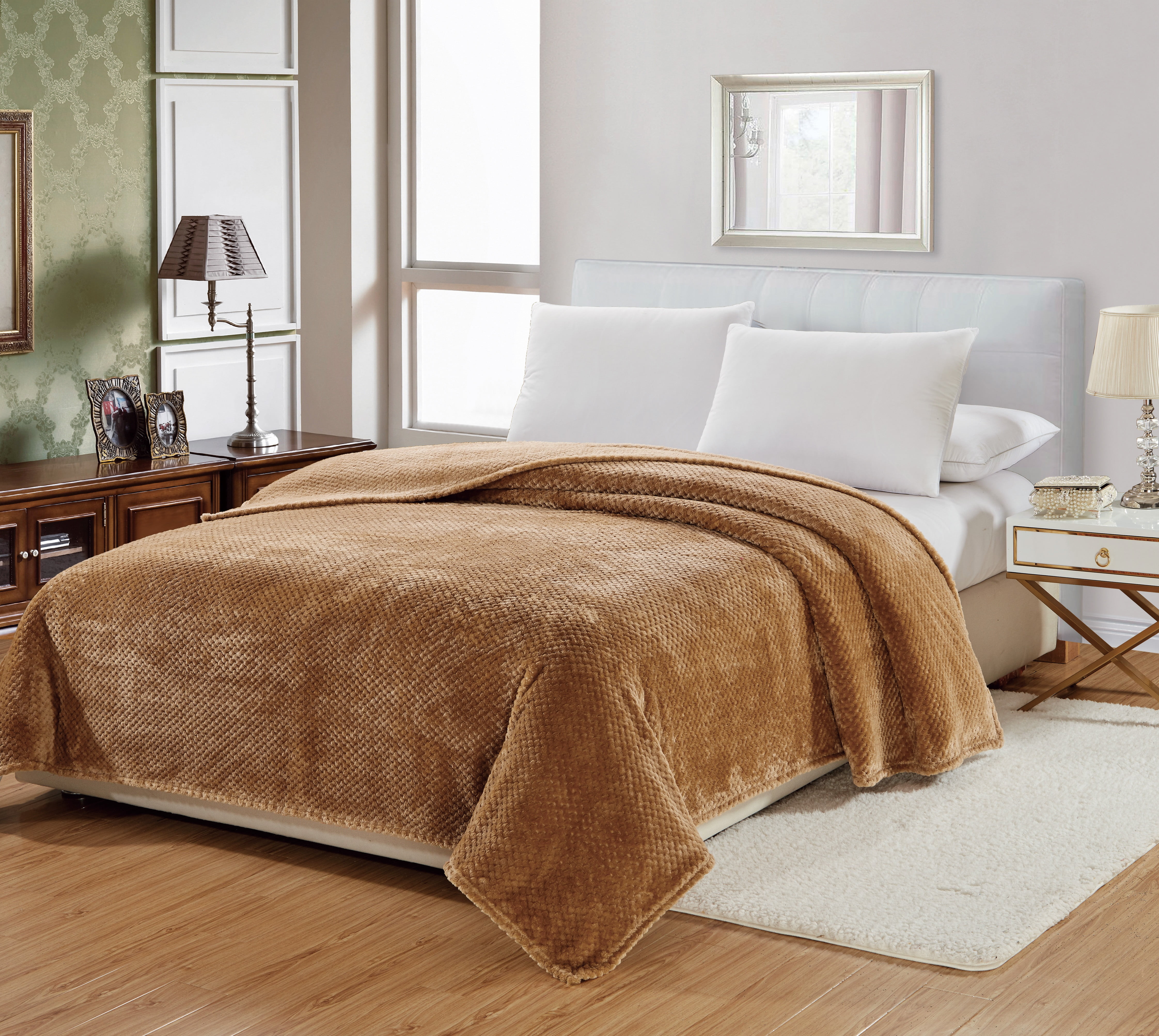 Mocha Queen Size Waffle Textured Microplush Blanket