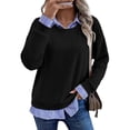 thumbnail image 2 of Dpjklzsn Women's Layered Look Crewneck Sweatshirt with Striped Collar, Cuffs and Shirt Hem, 2 of 9