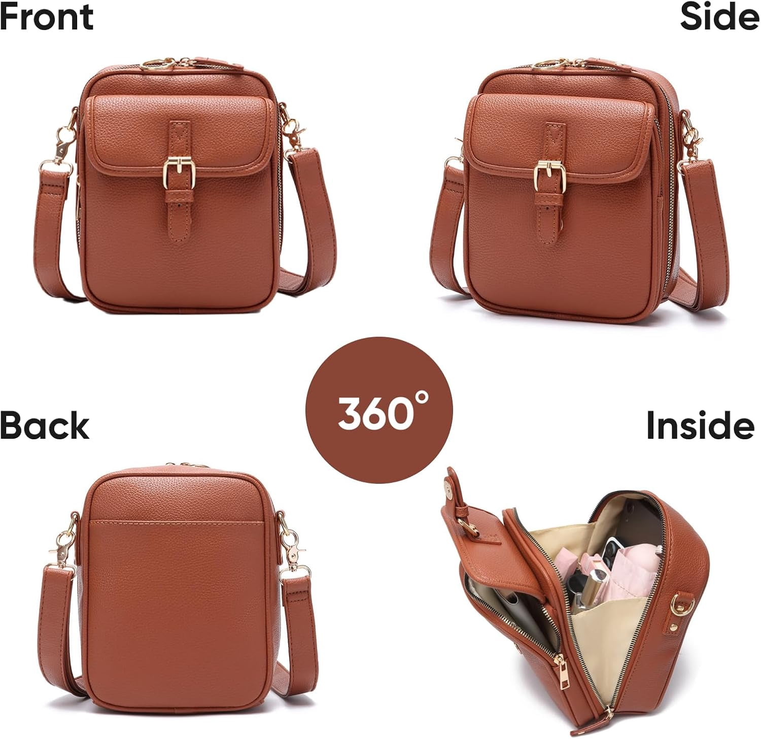 Leather Crossbody Bags for Women Anti-Theft Vegan Purse with Card Slots, Travel Shoulder Bag, Waterproof Crossbody Purse