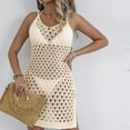 thumbnail image 5 of Womens Swimsuit Cover Ups Sleeveless Crochet V-Neck Hollow Out Mini Swim Dress, 5 of 6