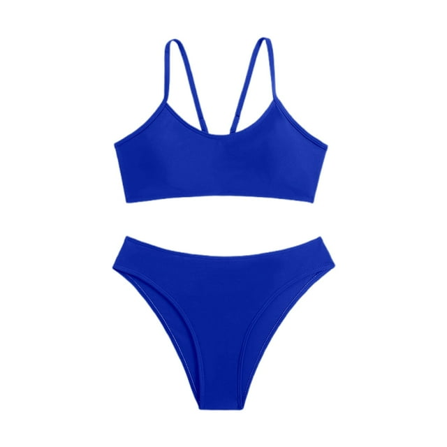 Swimming Suits for Women Summer Beach Solid Color Backless Bikini Split Set Blue Bathing Suit for Women S