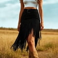 thumbnail image 2 of XIAONU Women's Asymmetrical Fringe Skirt Suede High Waist Belted Skirt Boho Western Casual Party Skirt, 2 of 5