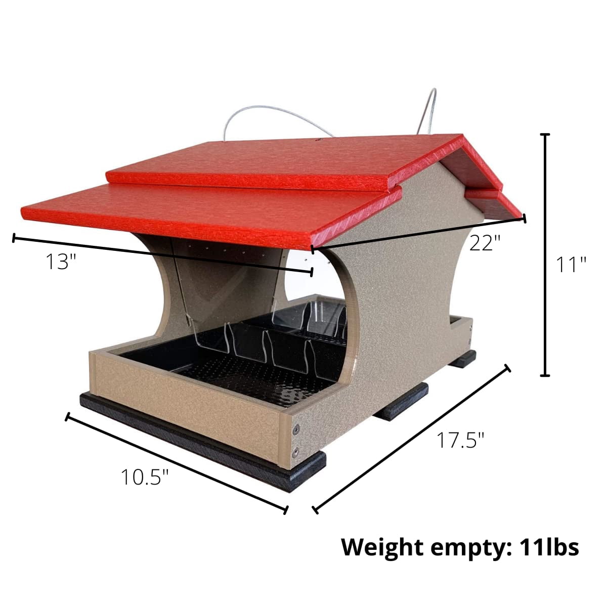 JCs Wildlife Large Poly Hopper Bird Feeder (Cardinal Red/Tan)