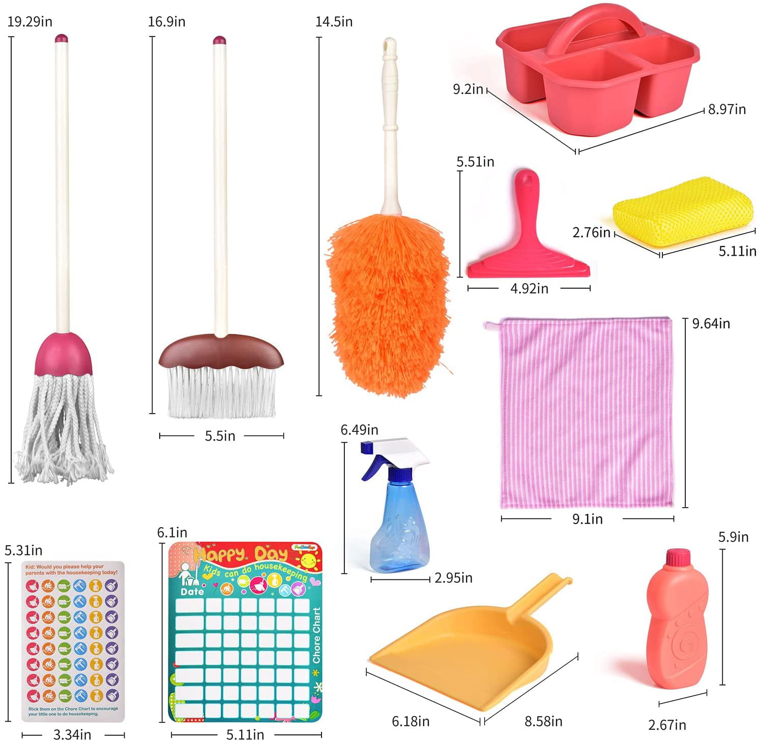 GeweYeeli 9pcs/set Mini Pretend Play Mop Broom Toys Cute Kids Cleaning  Furniture Tools Kit House Clean Toys