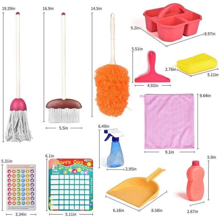 Fun Little Toys 13 Pcs Cleaning Kit Kids Cleaning Set Pretend Play House Cleaning Set Play Cleaning Toy Set Includes Broom Mop Brush for