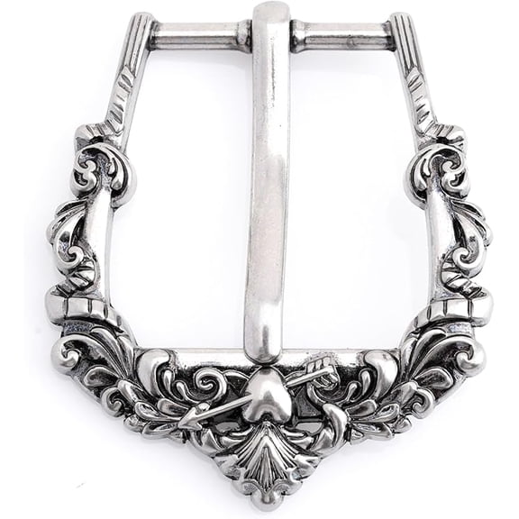Vintage Belt Buckle – Floral & Heart Design for 1 Inch Belt Replacement DIY Leather Craft HRBK B15143 (Antique Silver)