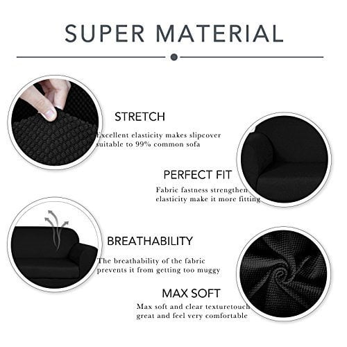 Subrtex 2-Piece Jacquard Spandex Stretch Couch Slipcovers,Loveseat,Black