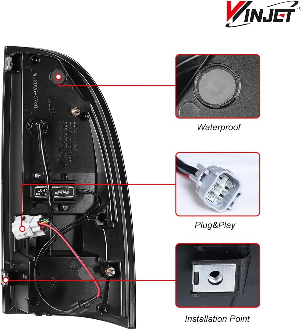 Winjet LED Tail Light Assembly Fit For 2005-2015 Toyota Tacoma,Full Led Taillight Replacement w/Red Sequential Turn Signal/Running/Brake/Reverse Light (Black Housing Red Lens)