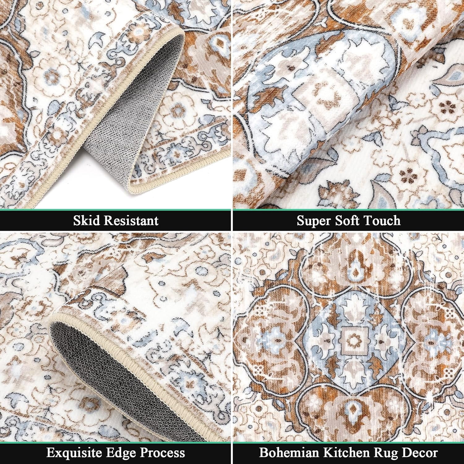 Farmhouse Kitchen Rugs Sets of 3 Non Slip Washable Kitchen Rugs and Mats Boho Kitchen Mats for Floor Kitchen Runner Rug Kitchen Carpet Rug Runner for Hallways Kitchen Laundry