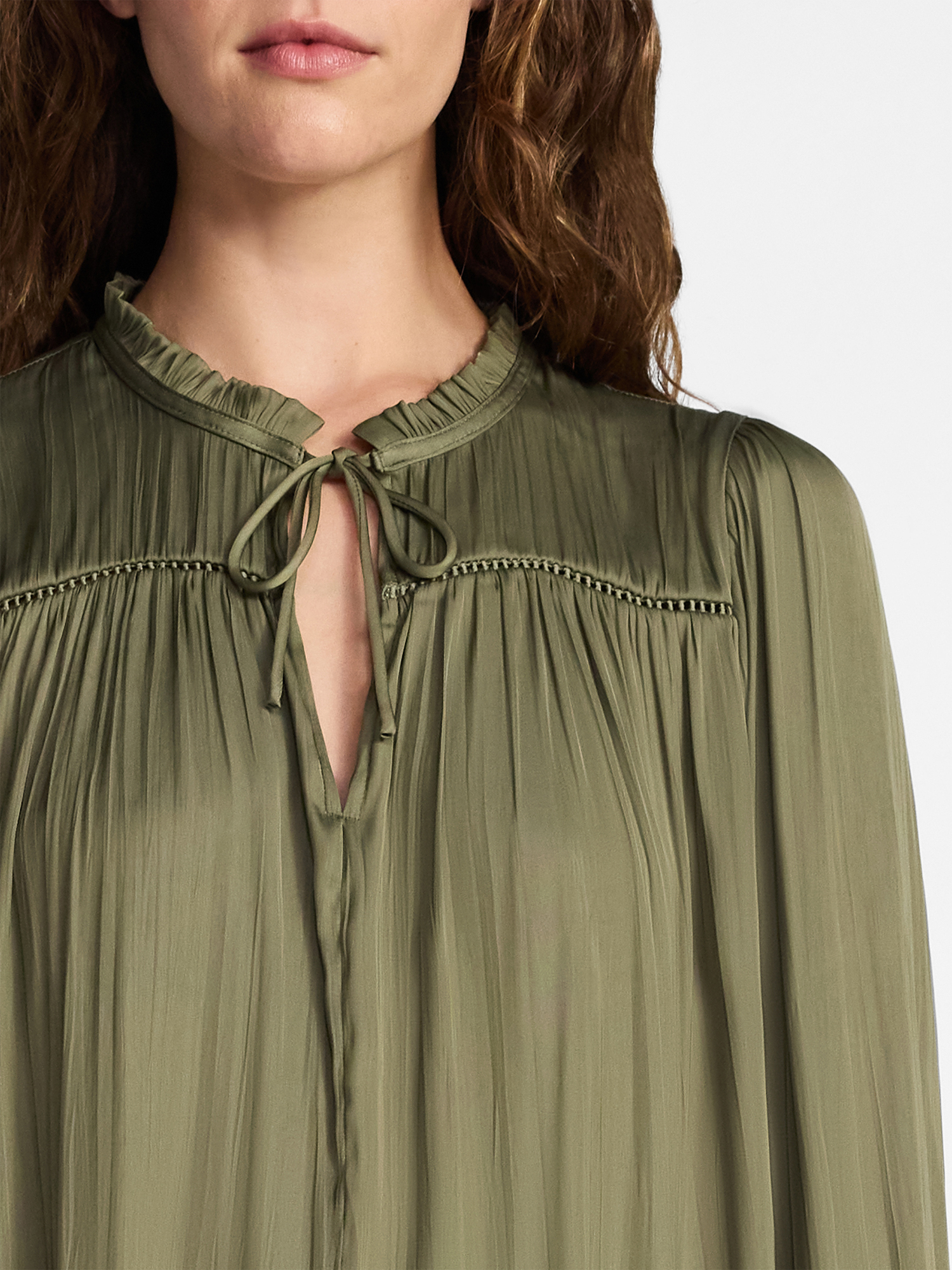 Time and Tru Women's Soft Ruched Yoke Blouse with Long Sleeves, Sizes XS-XXXL