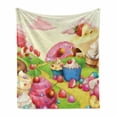 thumbnail image 1 of Modern Soft Flannel Fleece Throw Blanket, Yummy Donuts Land Cupcakes Ice Cream Cotton Candy Clouds Kids Nursery Design, Cozy Plush for Indoor and Outdoor Use, 60" x 80", Multicolor, by Ambesonne, 1 of 6