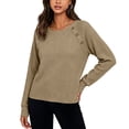 thumbnail image 4 of cocolona Long Sleeve Tops for Women Crew Neck Solid Color Basic Tee Decorative Button Casual Fall Outfits, 4 of 6