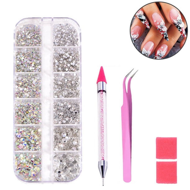 1440 piezas de diamantes de imitación de cristal para decoración de uñas con pinzas de recogida y rotulador de diamantes de imitación, para esmalte de uñas, ropa, manualidades Ormromra 2035872-1