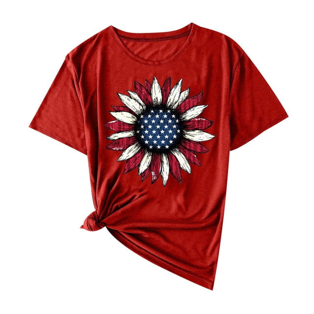 Camisas de Manga Corta para las Mujeres Moda Casual Impresión Cuello Redondo Suéter Tee Blusas