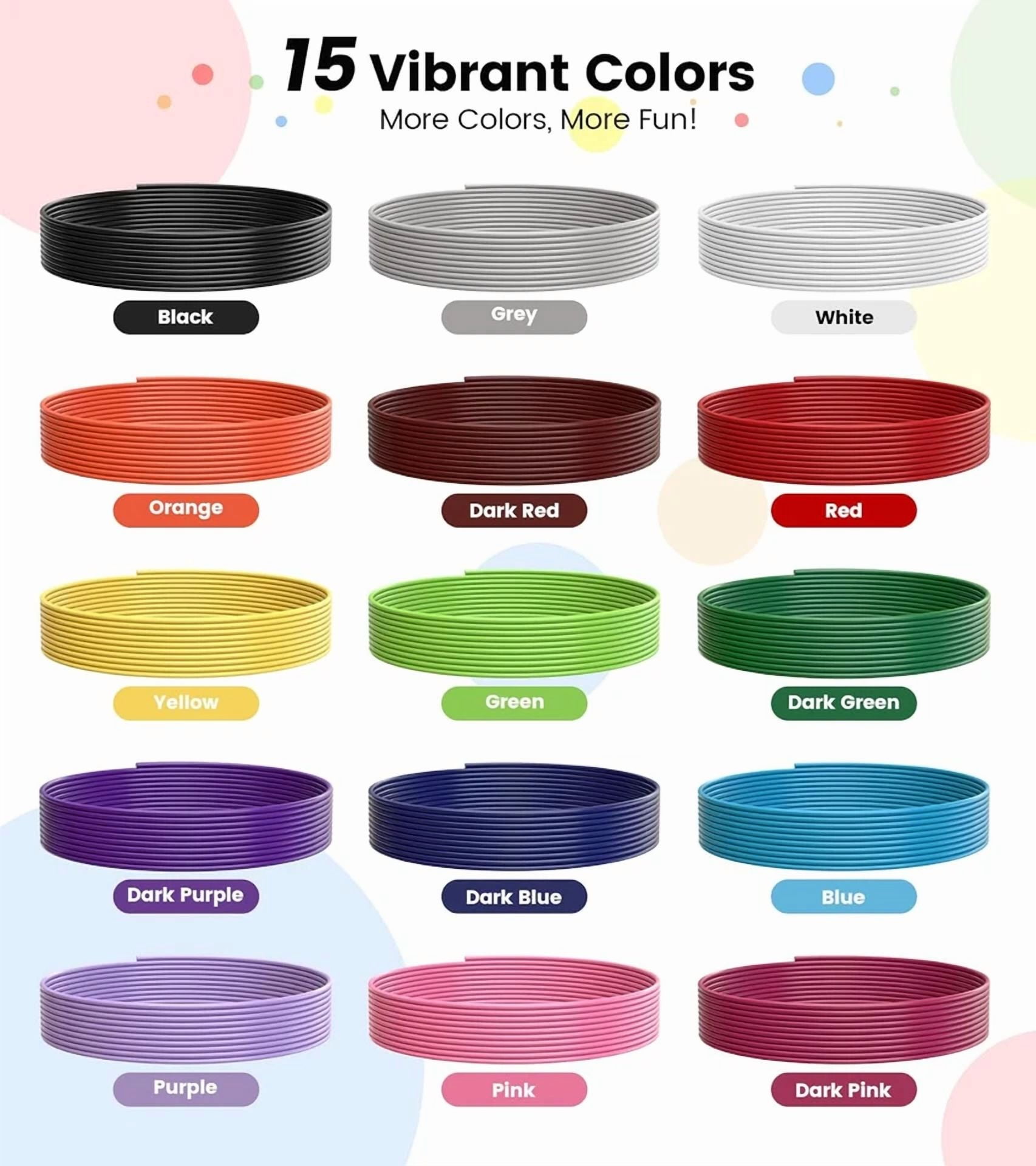 CIRCLE- 240Ft 3D Pen Filament Refills 15 Colors, 1.75 Mm Filament, Compatible With Scrib