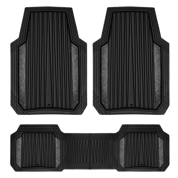 Car Grand Heavy Duty Bling Car Floor Mats, Shinning Glitter Car Mats Waterproof All Weather Anti-slip Automotive Universal Fit Car Liner Car SUV Truck Set of 3PCS Gunmetal Black