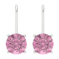 thumbnail image 3 of 4 Ct Round Cut Drop Dangle Pink Crystal 18K White Solid Gold Everyday Dainty Earrings Lever Back, 3 of 7